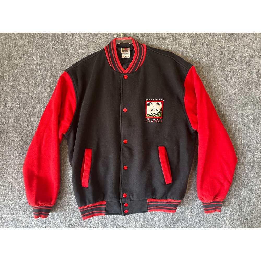 Vintage San Diego Zoo Giant Pandas Varsity Jacket Fruit of the Loom Black Red L